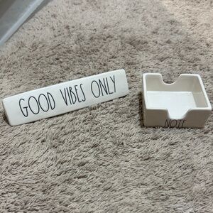 RAE DUNN Ceramic 'Good Vibes Only' Decorative Tray and Note Holder - White